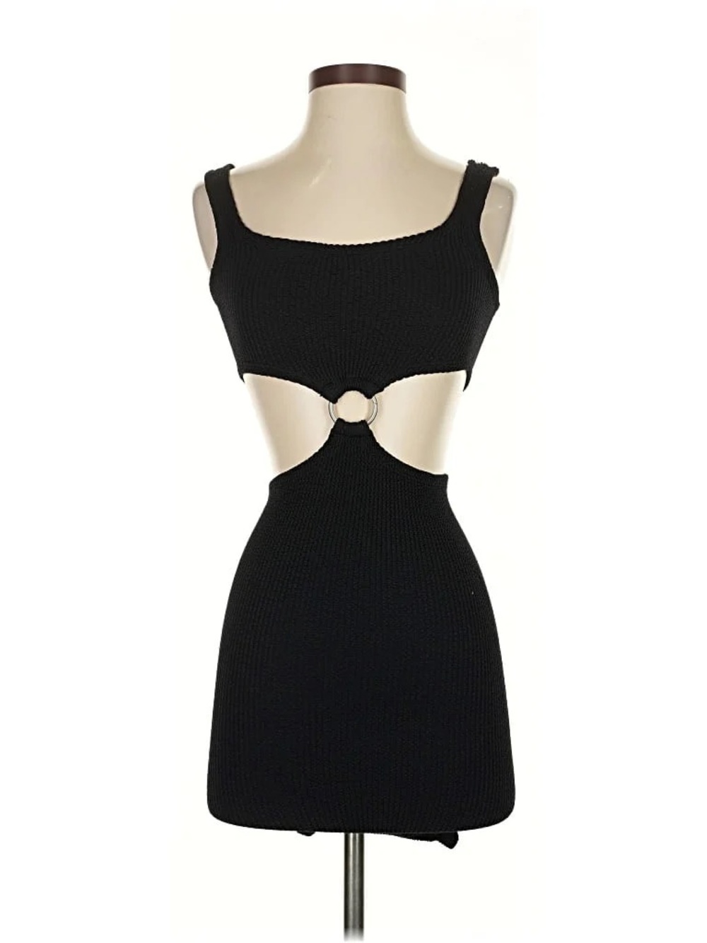 Vanessa Mooney Black Knit Cutout Mini Dress with Ring Detail